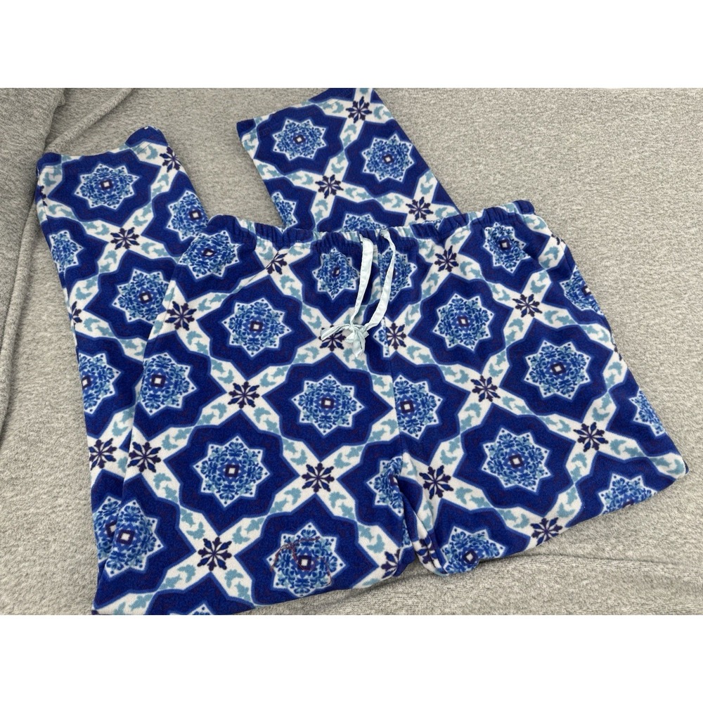 Alexander Del Rossa Lounge Pajama Pants Heavy Fleece Pockets Blue Snowflake 2X